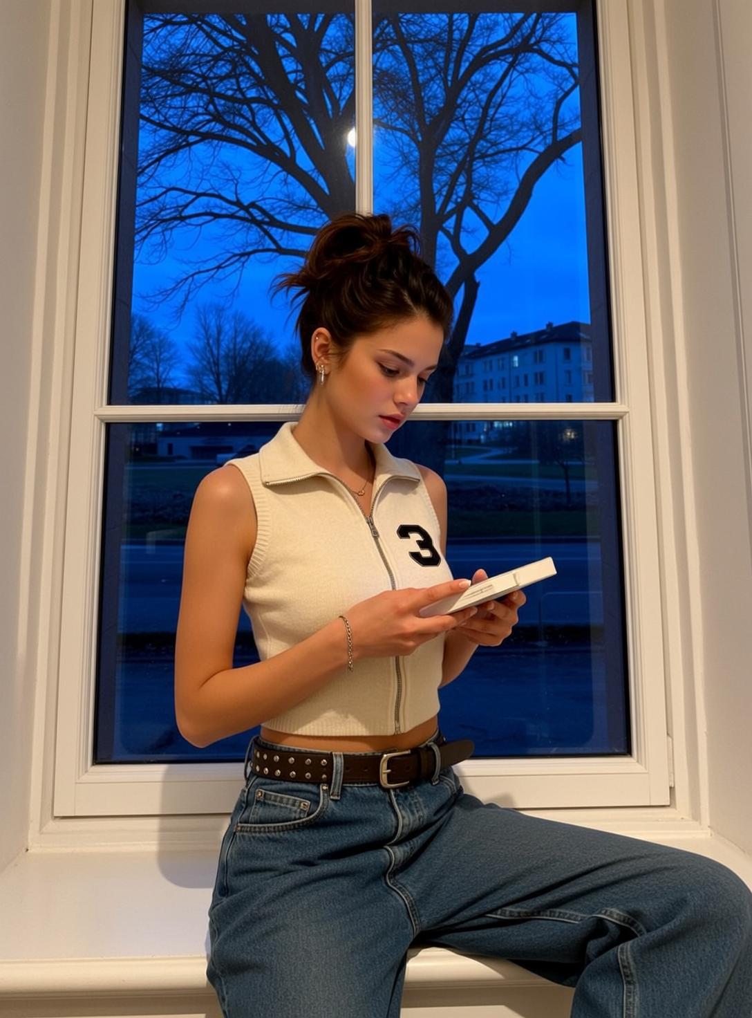 Denim Jeans By Window Holding Object