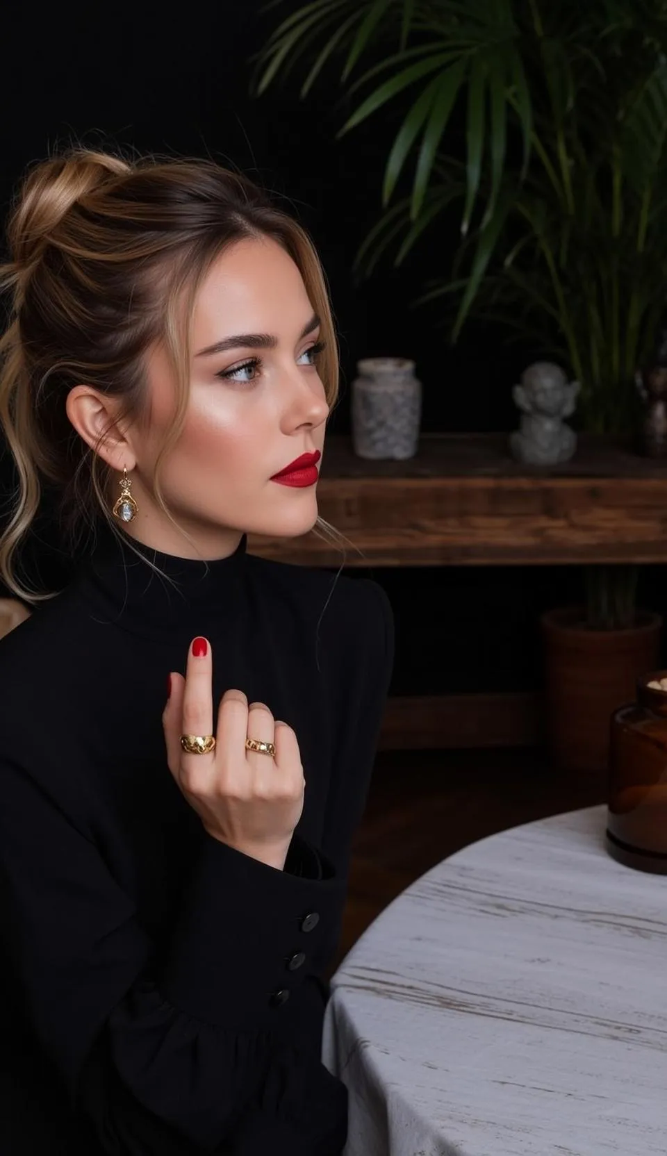 Makeup Earrings Rings And Nails In Fashion Portrait