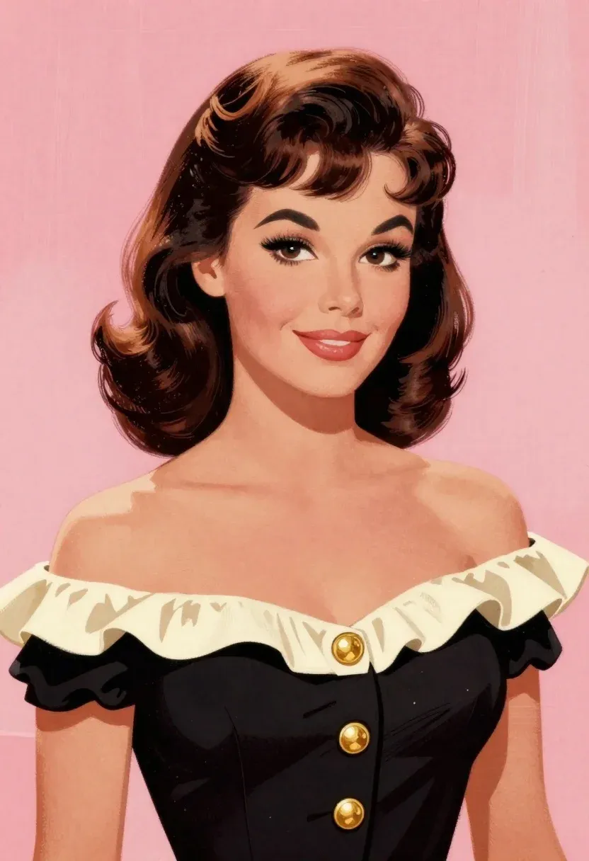 Stylized Illustration Woman With Shoulder-length Dark Brown Hair Featuring Lighter