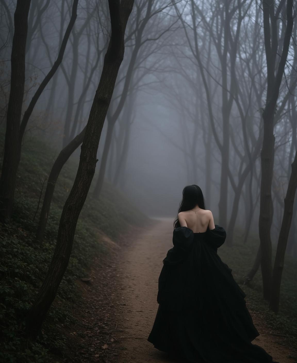 Voluminous Gown Foggy Forest