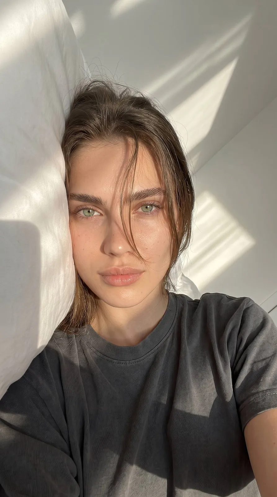 Morning Bright Modern Bedroom Girl On White Pillow