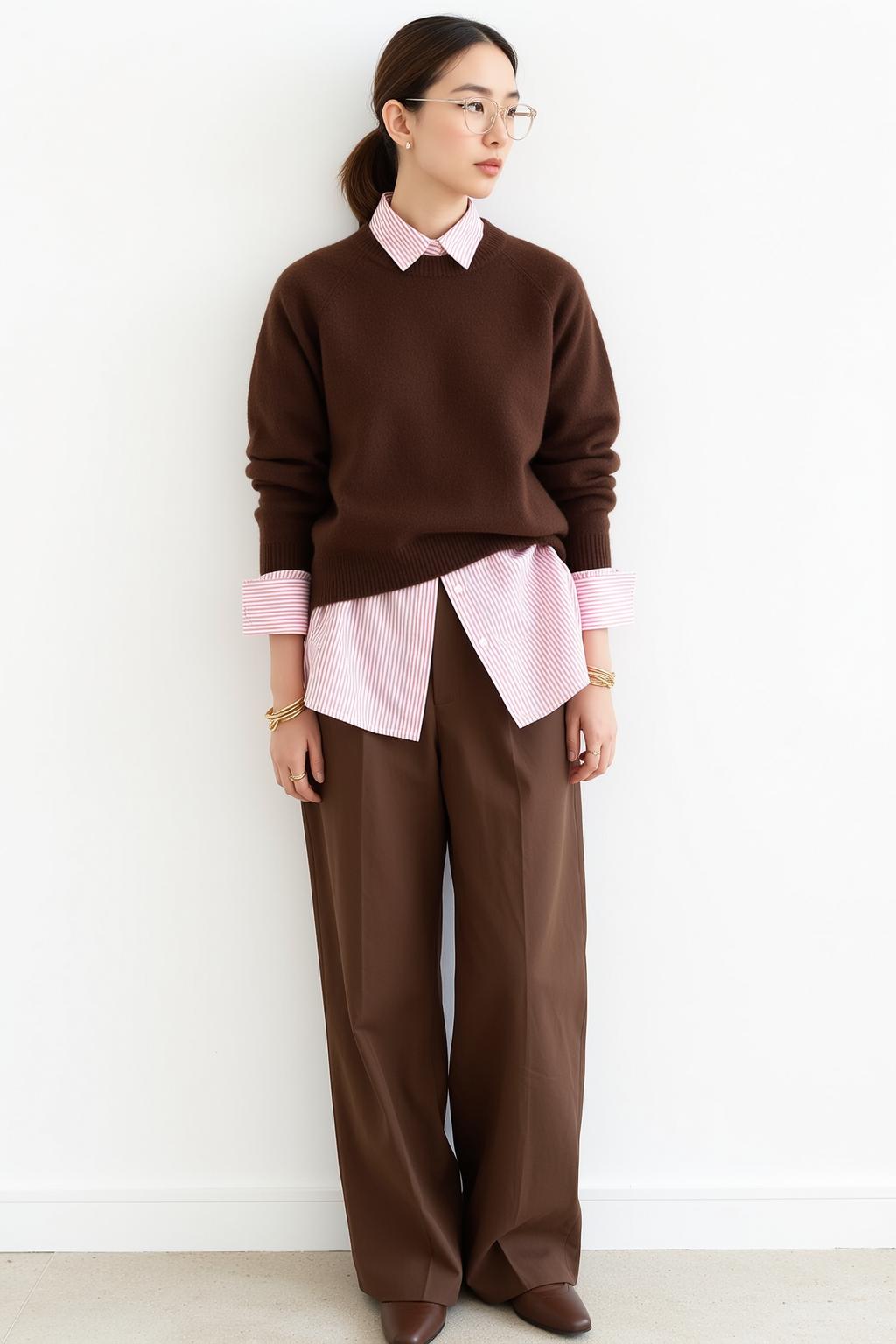 Striped Shirt Brown Sweater Portrait