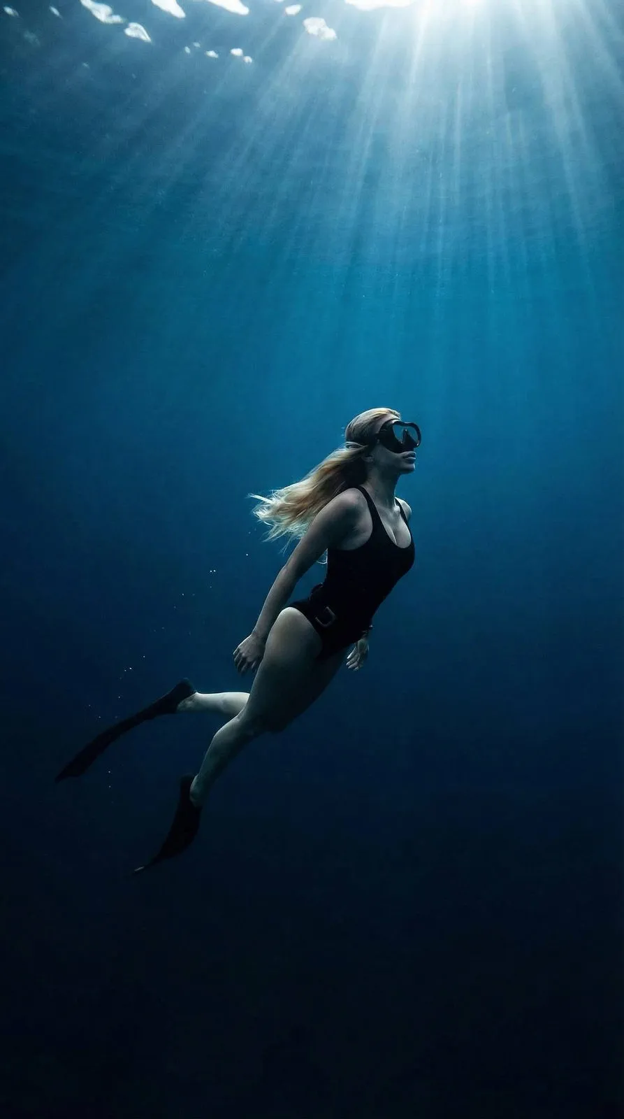 Realistic Girl Swimming Dark Ocean 8k
