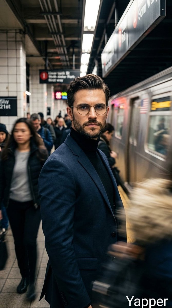 Stylish Man Subway Platform Cinematic Portrait Motion Blur