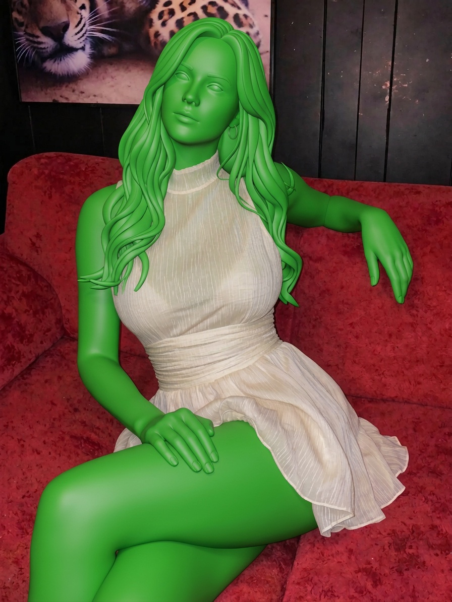 Template for Red Velvet Couch Sheer Cream Dress