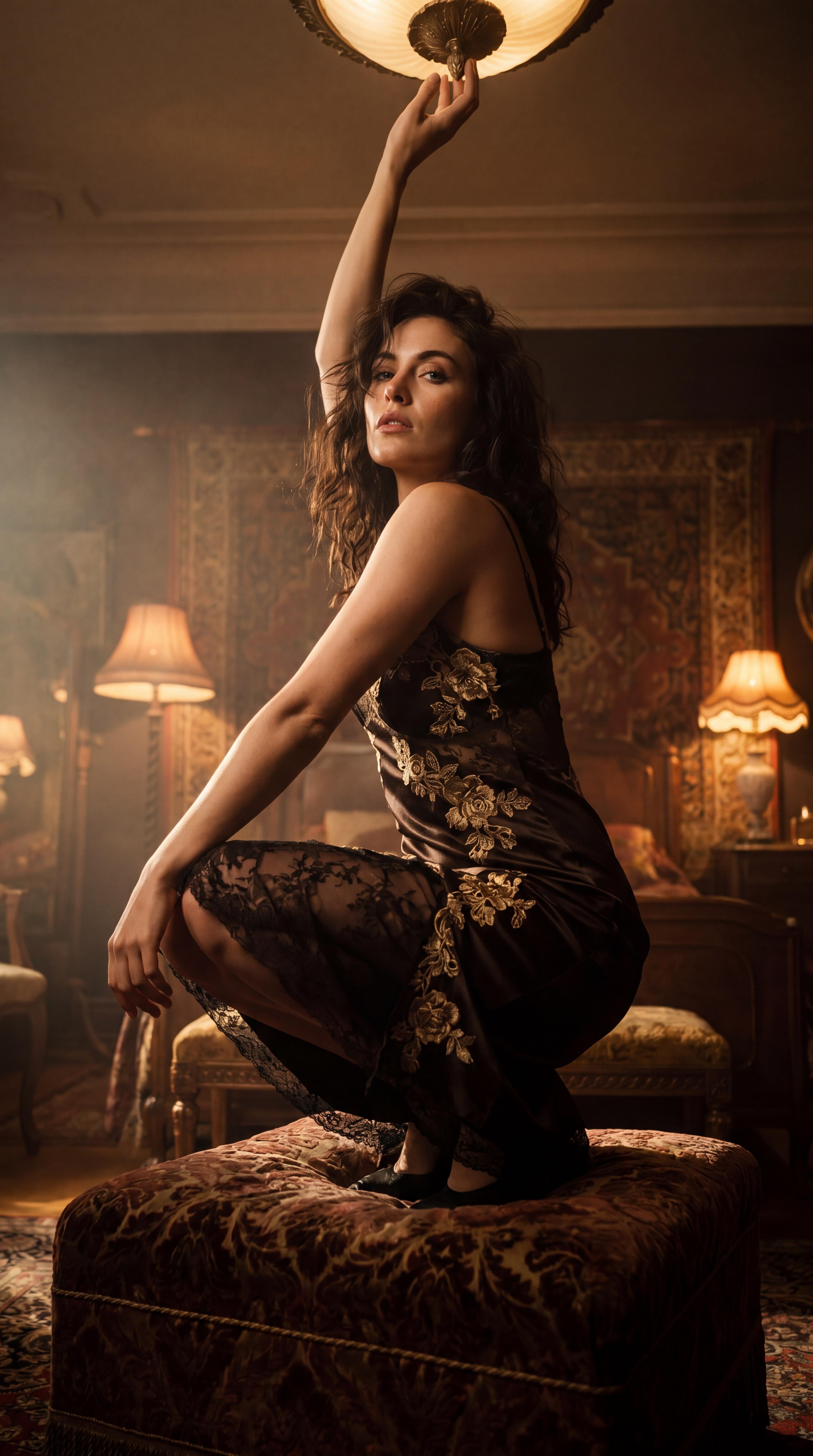 Velvet Ottoman Silk Dress Gold Embroidery Bedroom