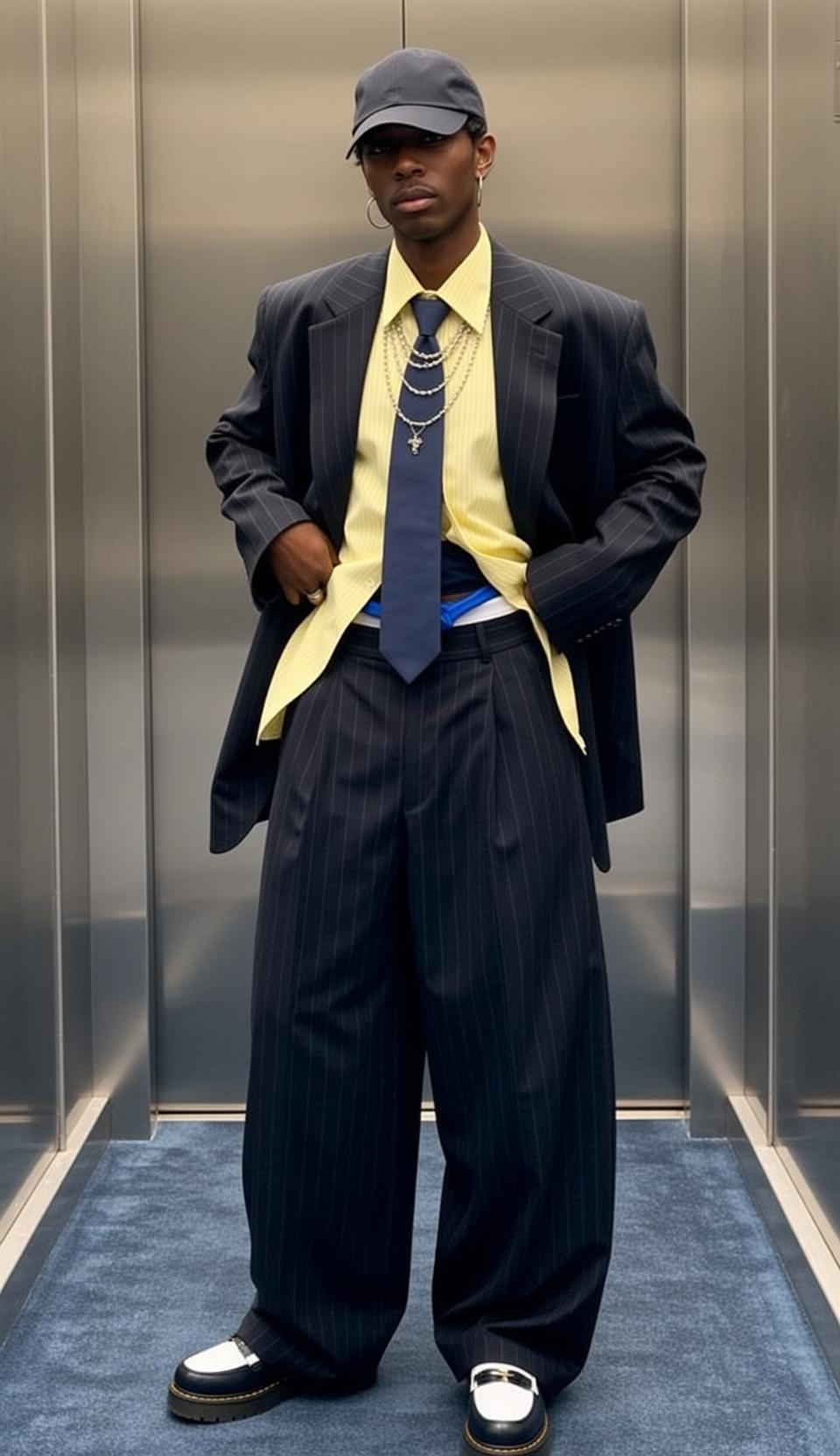 Yellow Shirt Elevator Blue Carpet
