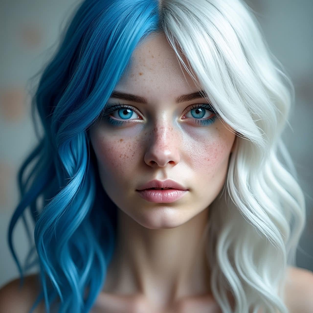 Split Dyed Hair Blue White Face