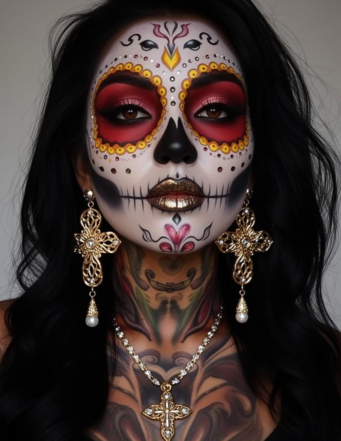 Halloween Makeup Intricate Sugar Skull Long Wavy