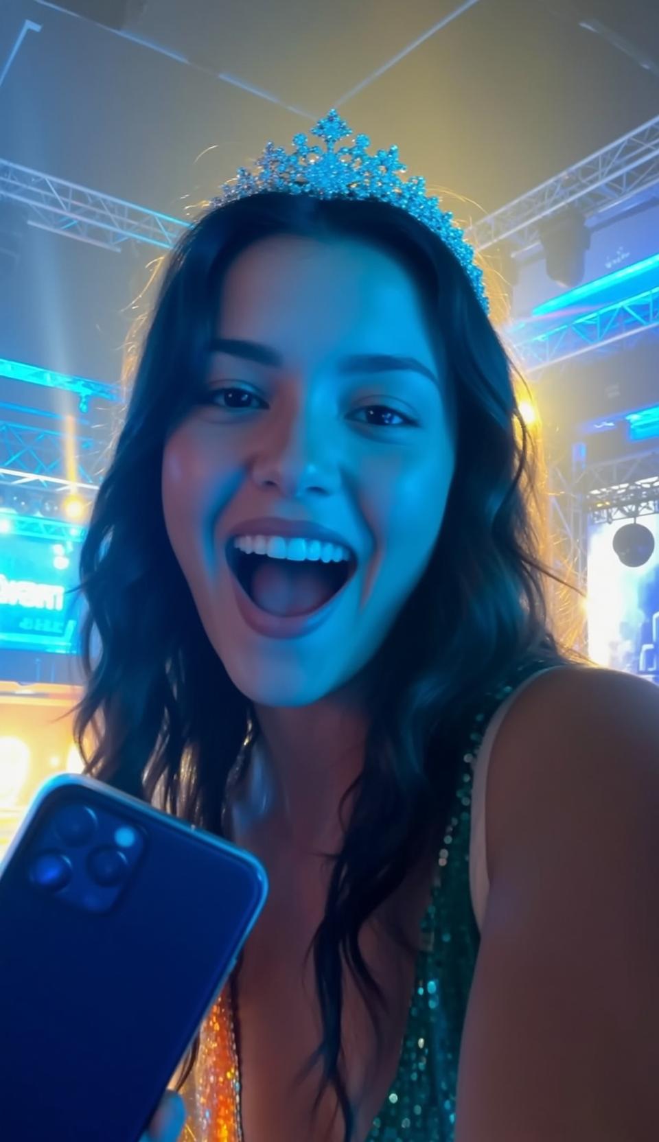 Explore Holding Dark Blue Smartphone Her Left