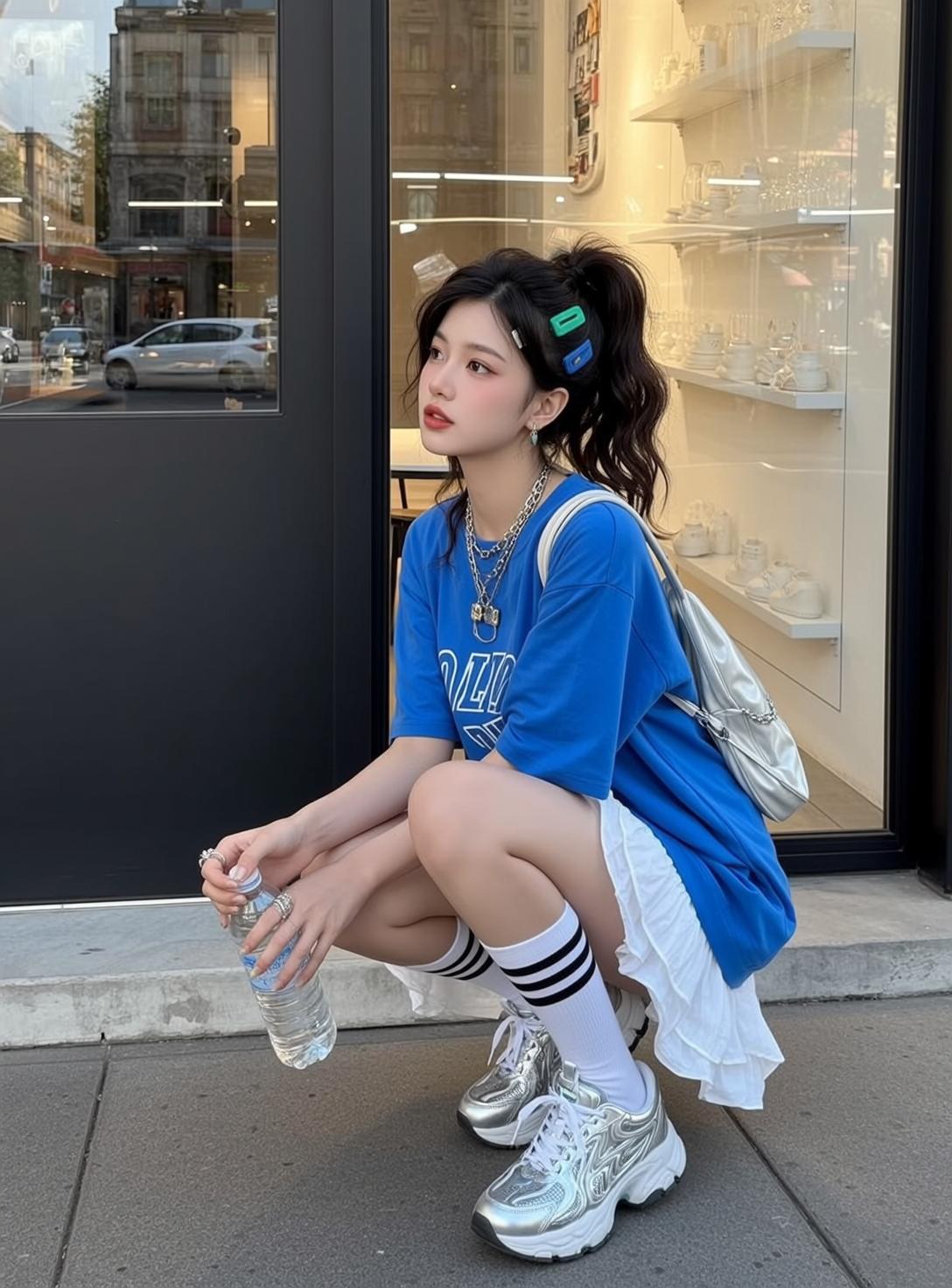 Blue Tee Crouching Street