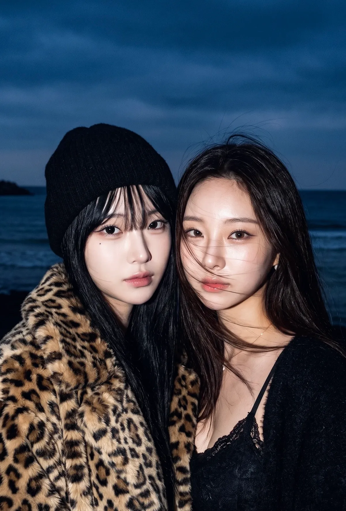 Two Women Ocean Blue Hour Fashion