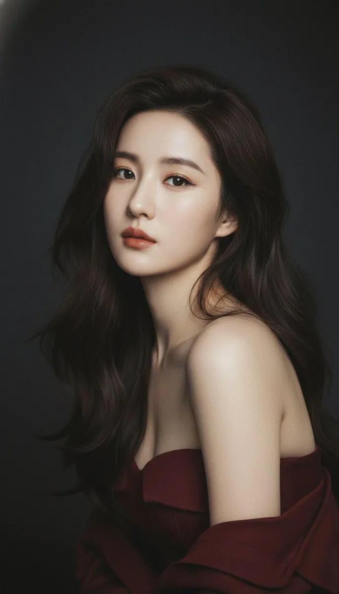 Melancholic Cinematic Portrait Fair Skin Wine Red Top