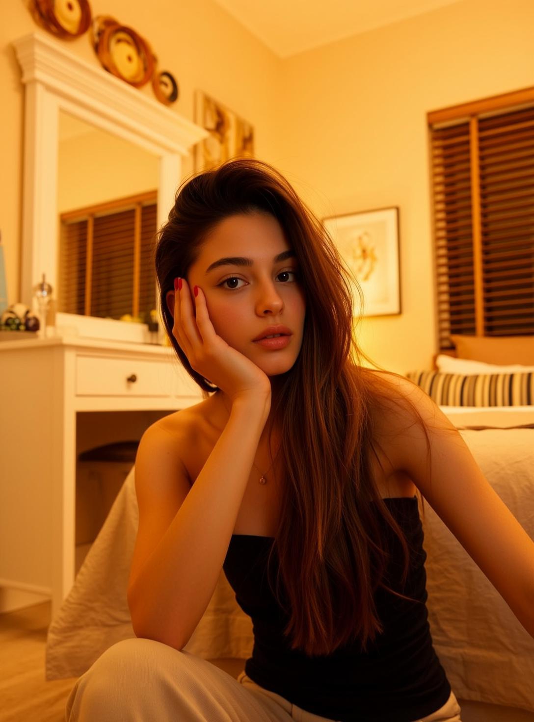 Explore Medium Captures Seated Floor Leaning Her