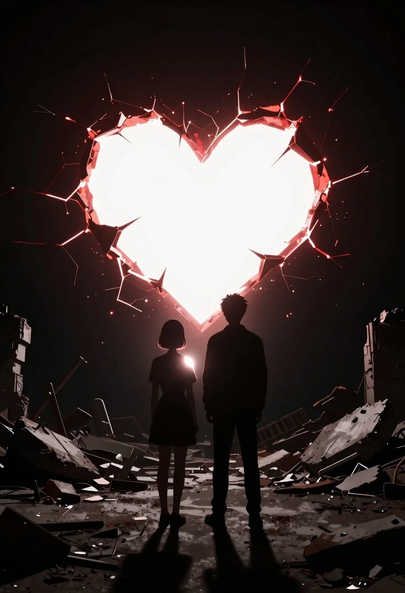 Cinematic Digital Art Scene Featuring Dark Silhouette Two Young People reference photo