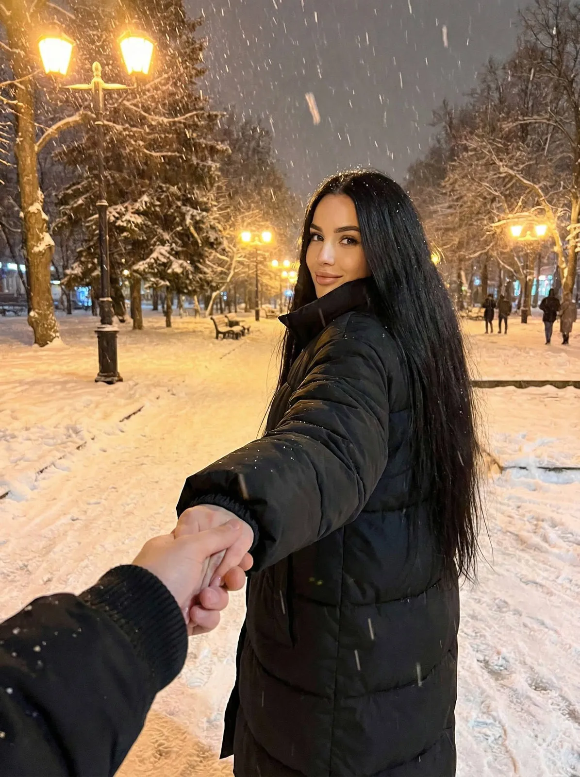 Snowy Park Hand Holding