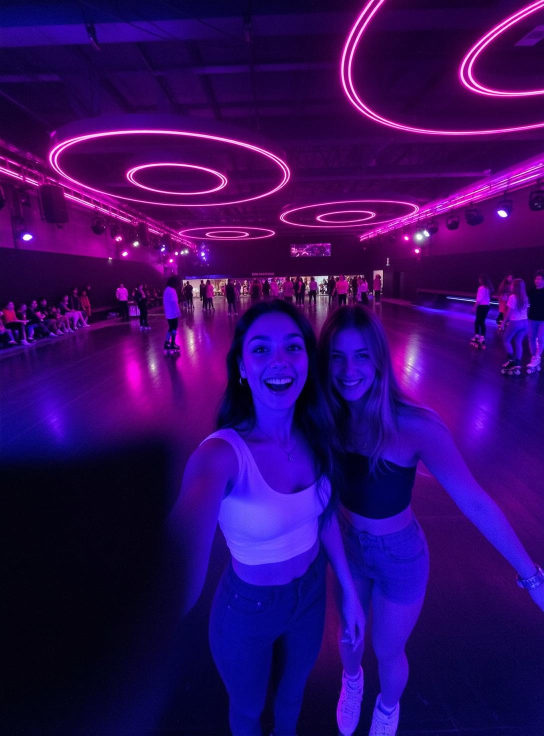Roller Skating Friends Smiling Camera