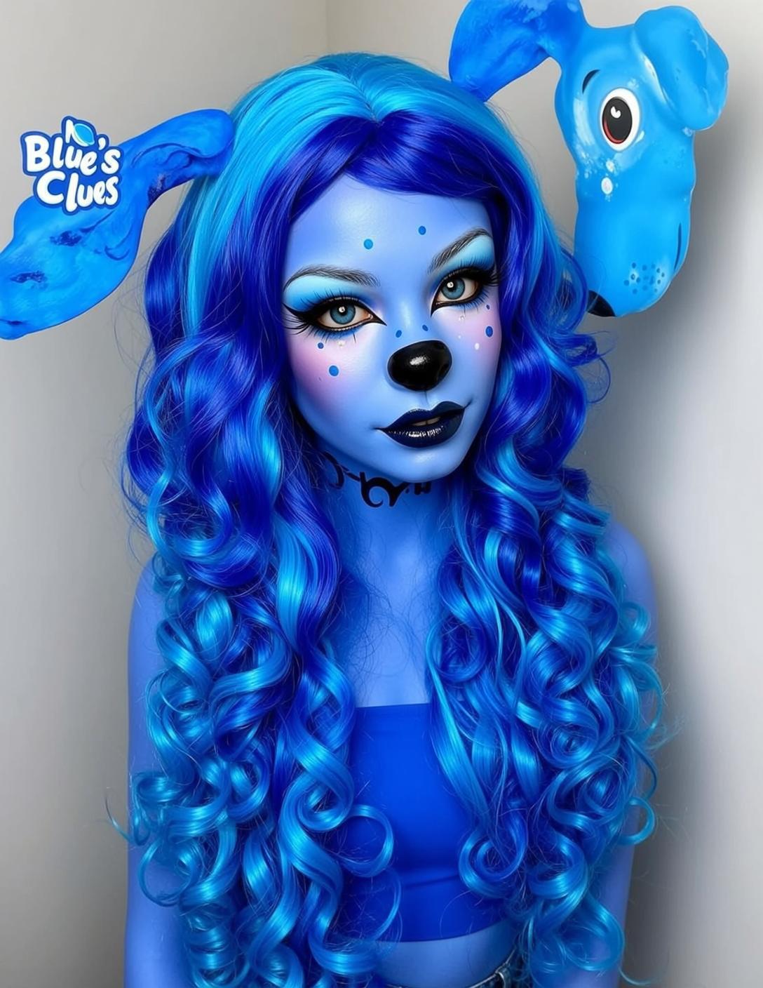 Halloween Makeup Young Blue Skin Dog-like Long