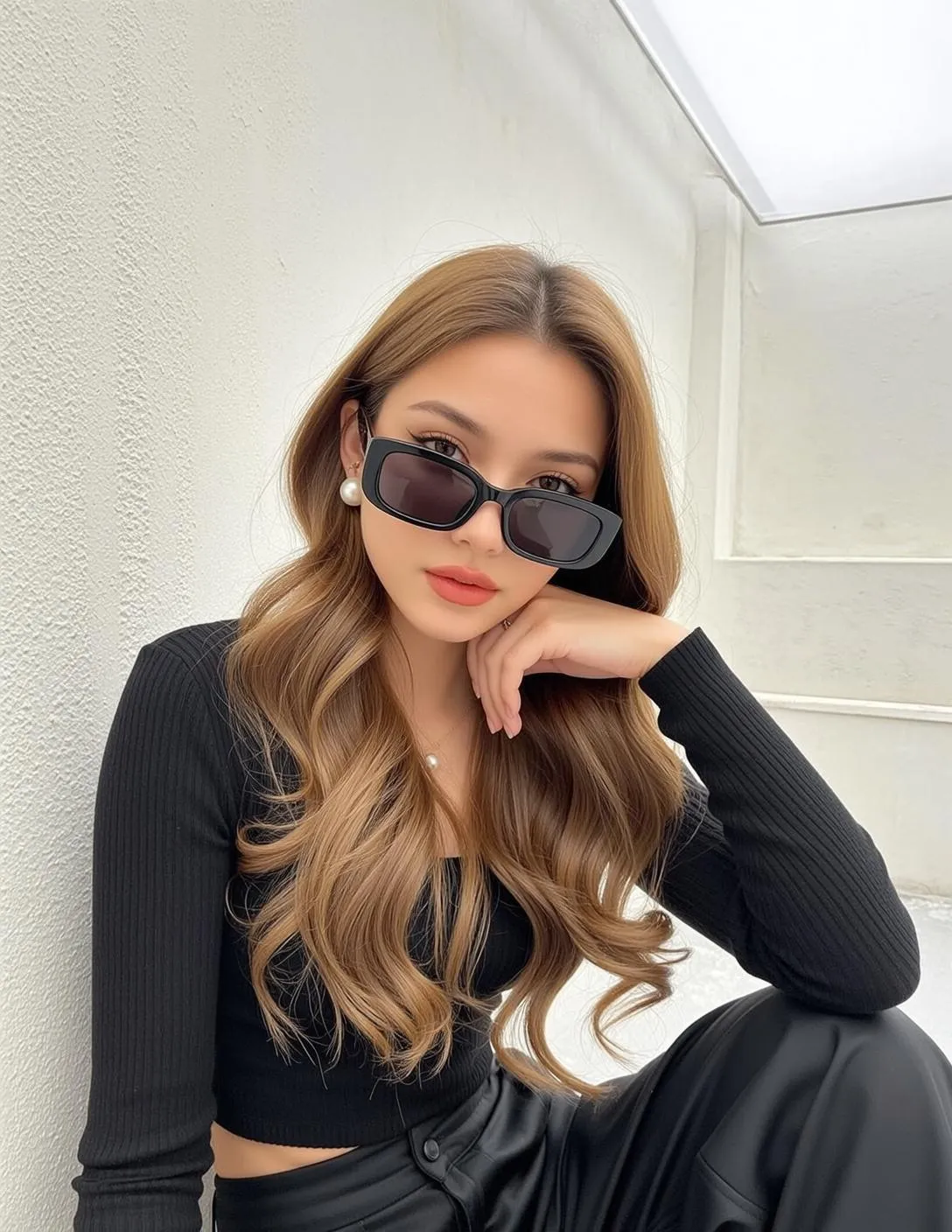 Sunglasses Makeup Earrings And Necklace In Fashion Portrait