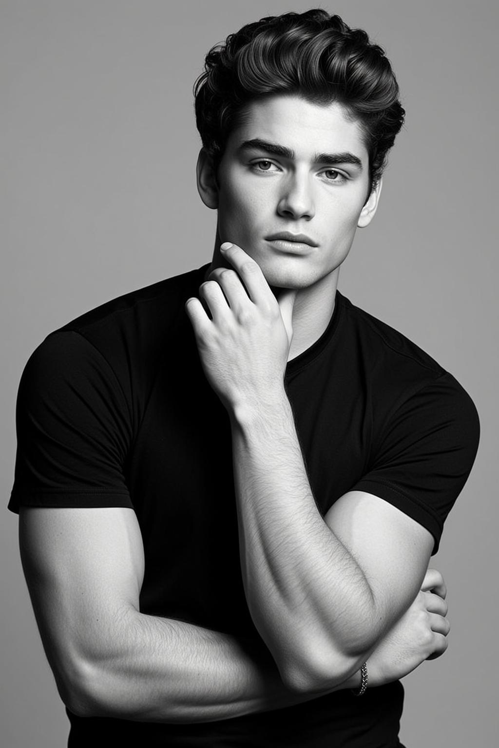 Medium Shot Portrait Young Man With Dark Voluminous Styled Hair