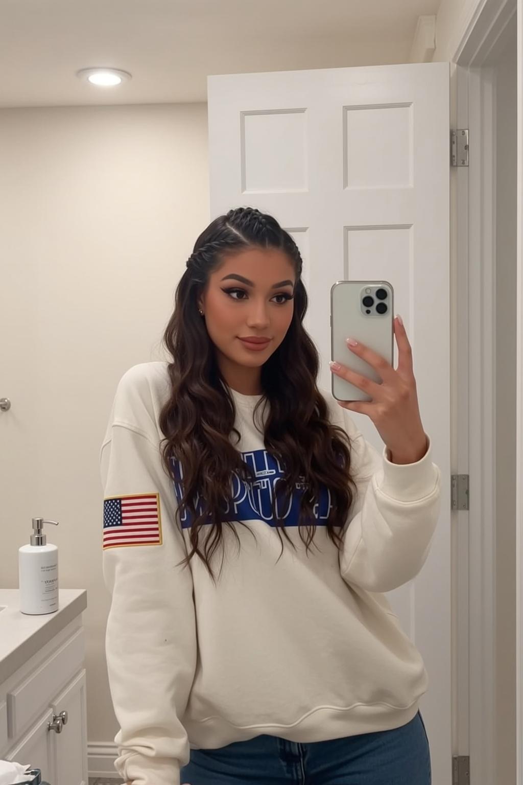 Explore Standing Taking Mirror Selfie Holding Smartphone