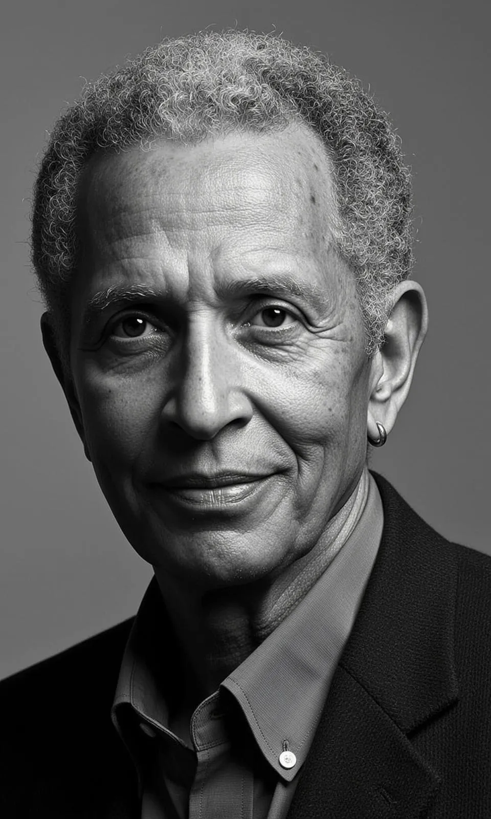 Black And White Medium Close-up Portrait Elderly Black Man With