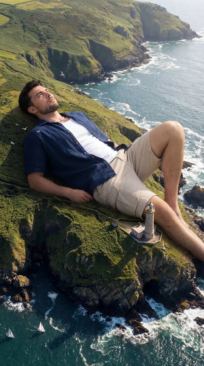 Giant On Coastal Cliff With Lighthouse