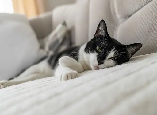 Ultra-fotorealistisches Hochglanzbild Einer Schwarz-wei Katze Wie Referenzfoto Die Entspannt Und