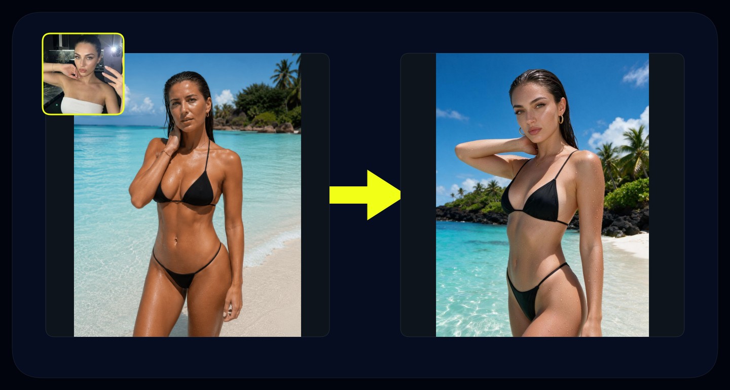 Lily remix walkthrough for Luxury Beach Editorial Shallow Turquoise Water Black Bikini
