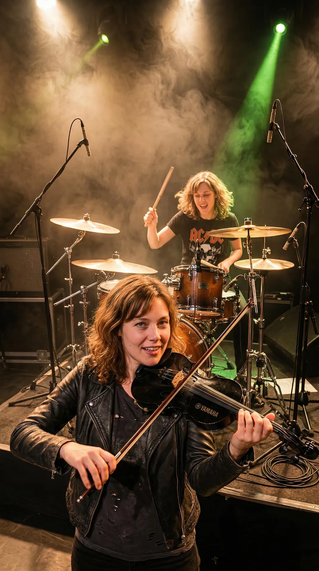 Rock Concert Violinist And Drummer Live Performance