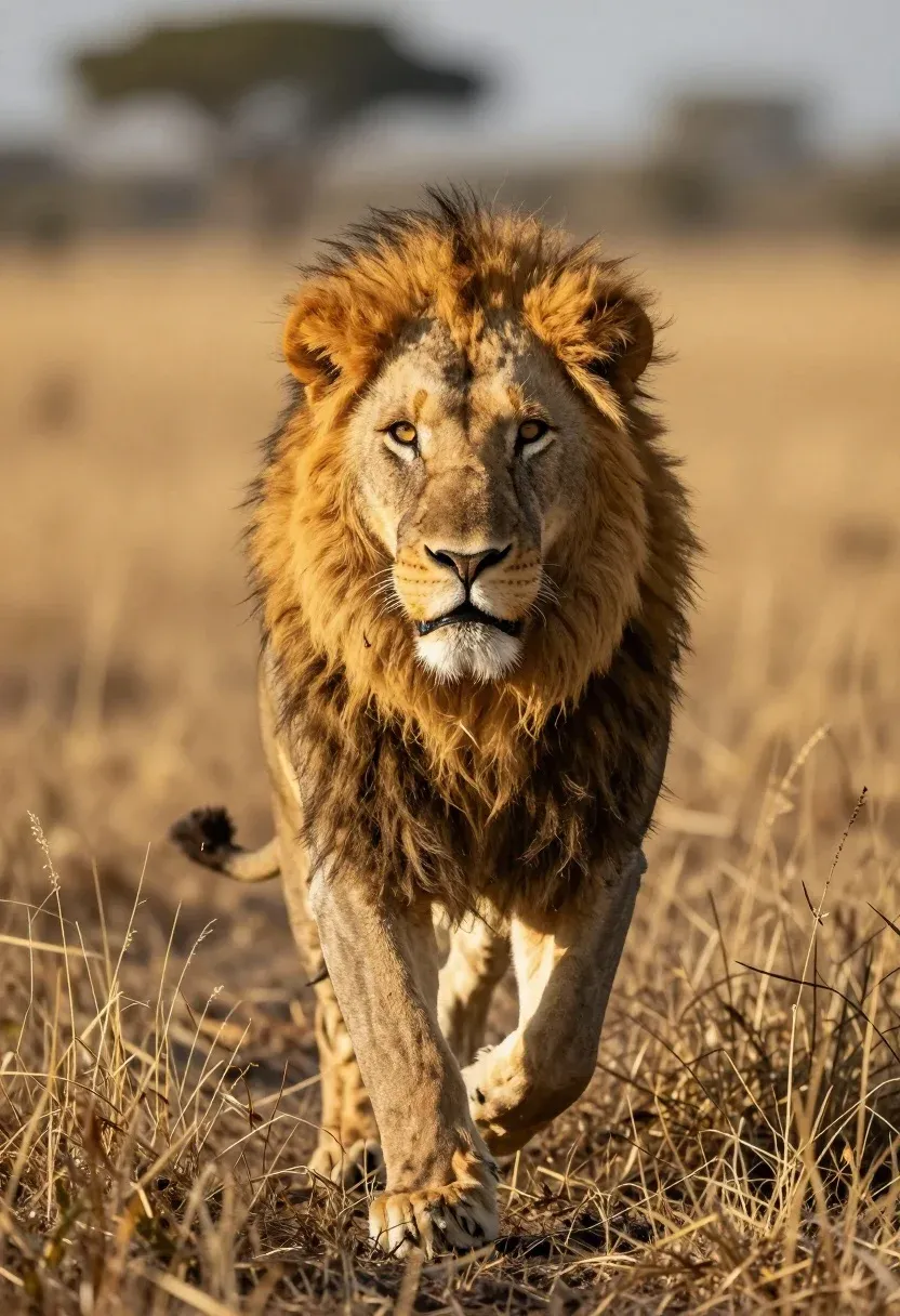 Majestic Male Lion With Thick Golden Mane And Dark Chest