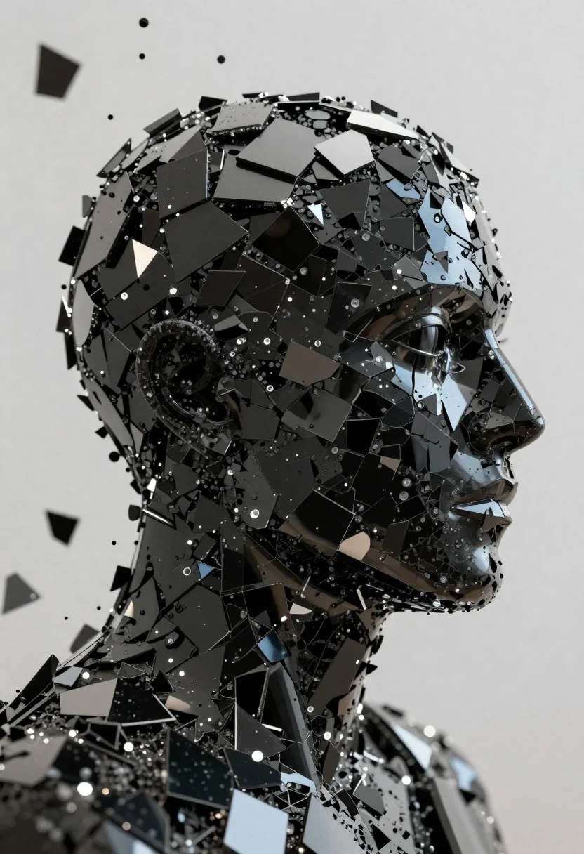 High-detail Sculpture Human Head And Neck Made Entirely From Glossy reference photo
