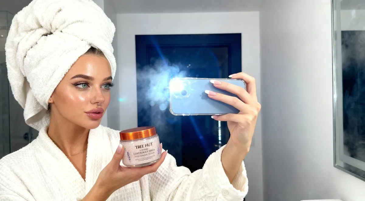 Young Woman Bathroom Selfie Glowing Skin