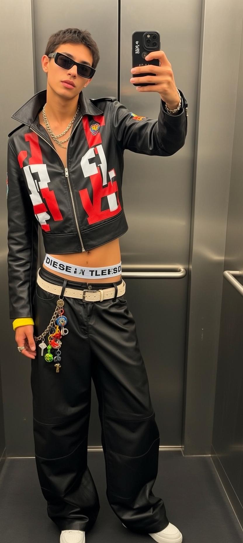 White Diesel Branded Cropped Black Leather