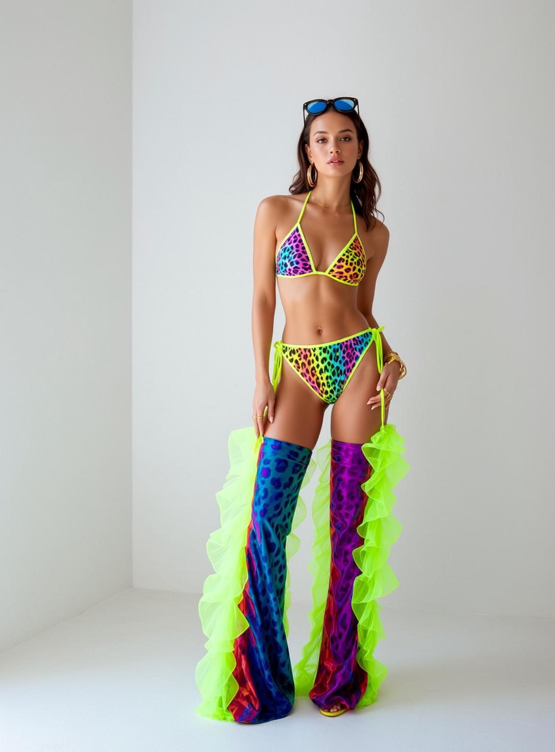 Neon Bikini Studio Portrait Tan Skin