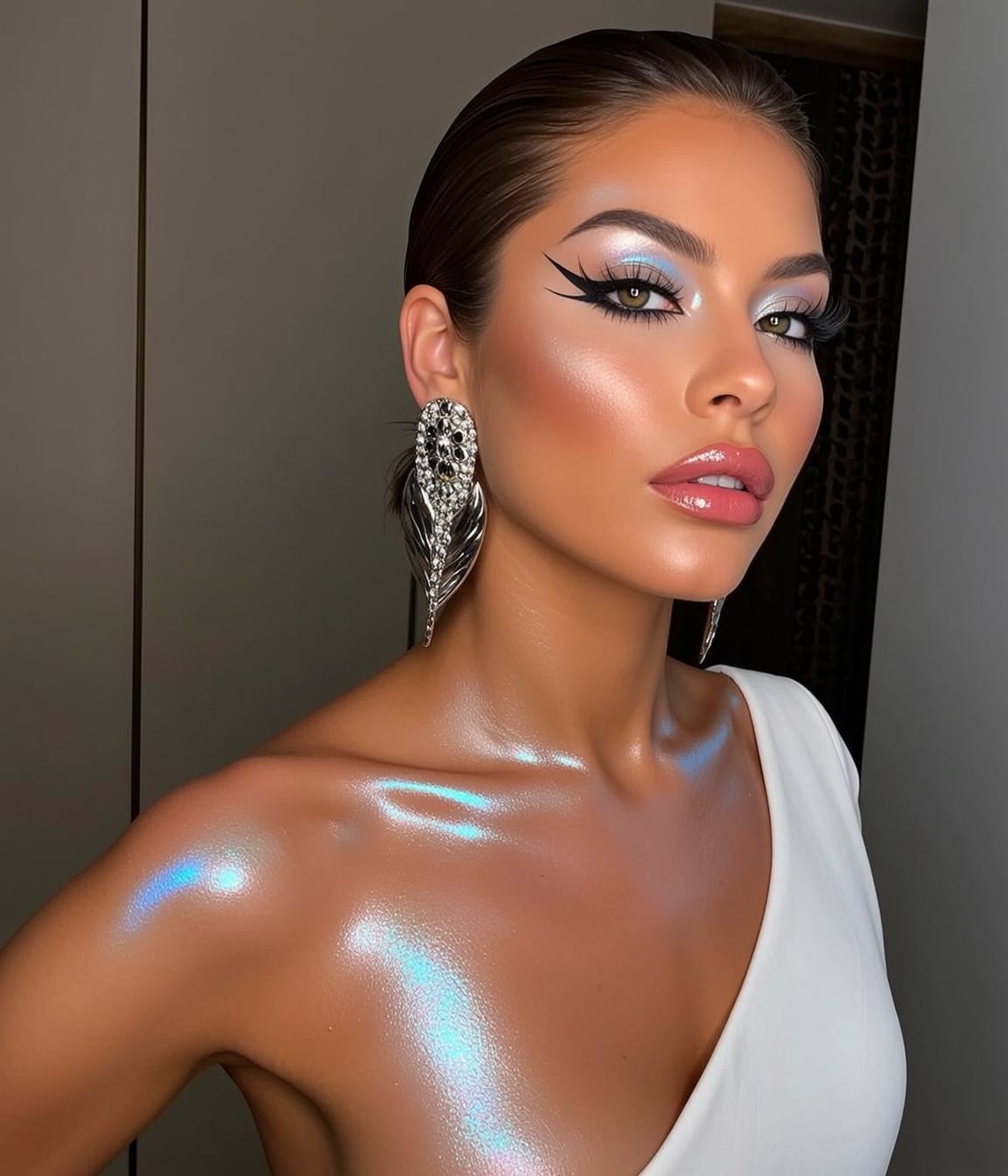 Makeup Positioned Three-quarter Profile Facing Slightly Towards