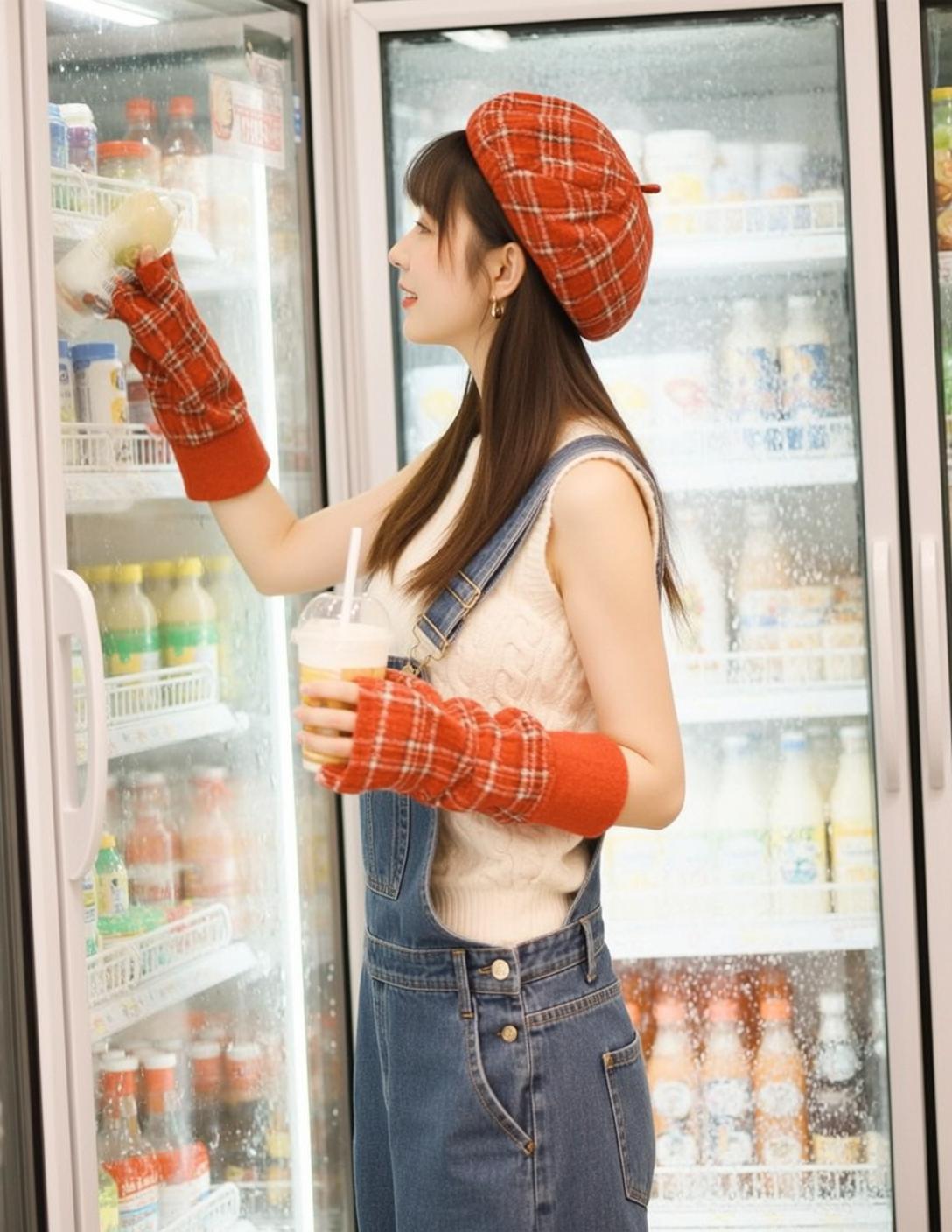 Explore Standing Profile Reaching Refrigerated Display Case
