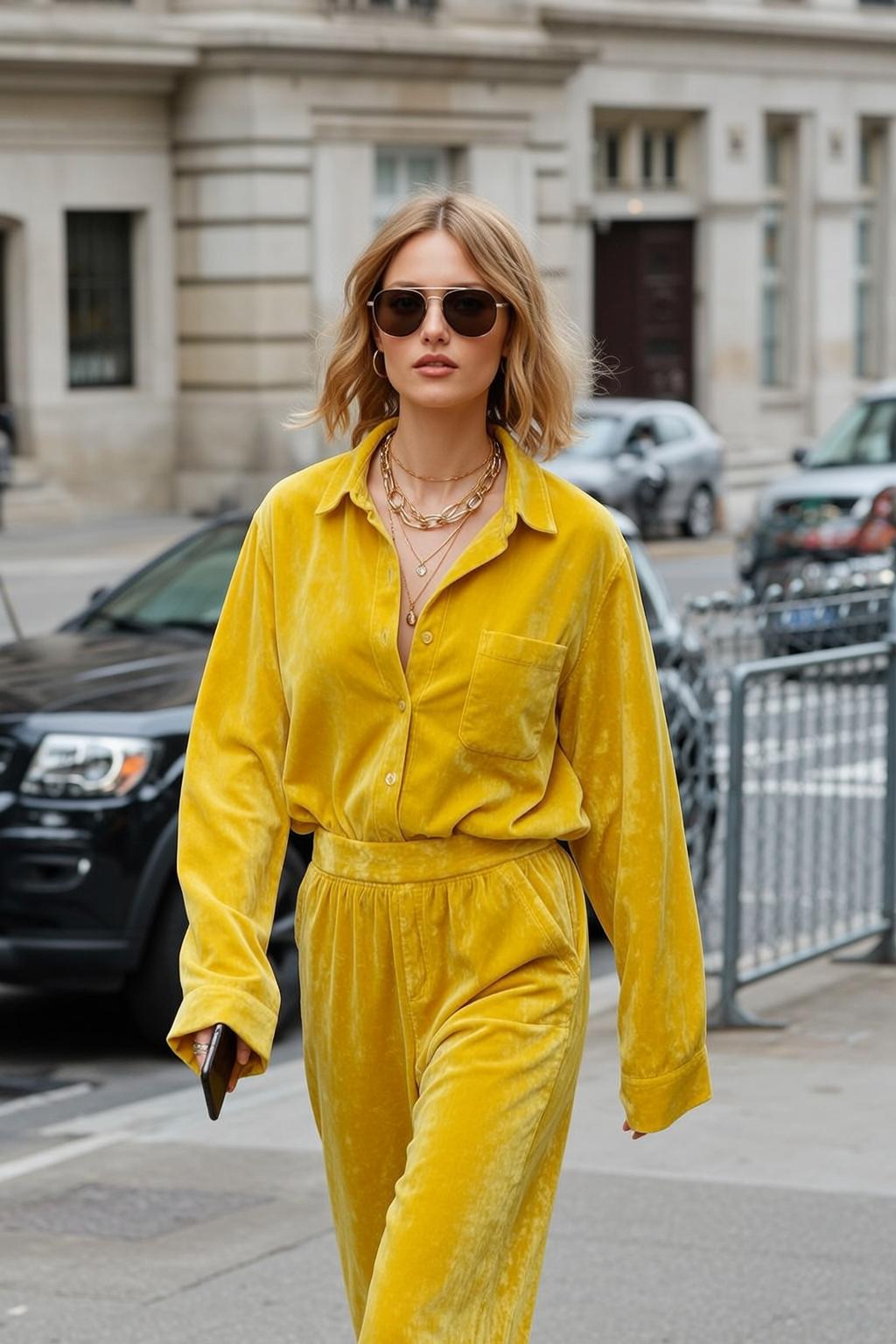 Yellow Velvet City Street Walk Aviator Sunglasses