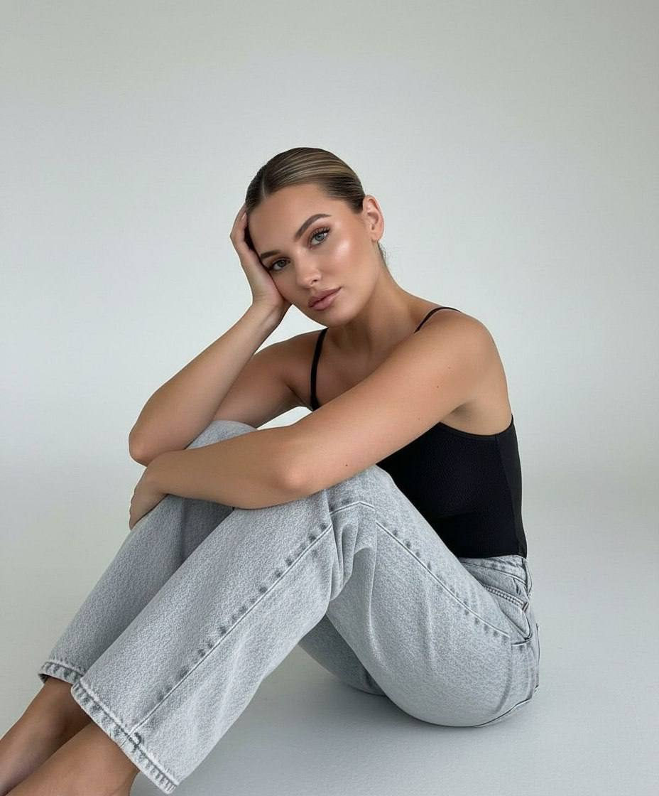 Ultra-detailed selfie portrait of a person with a calm expression, showcasing studio lighting and clean beauty effects.