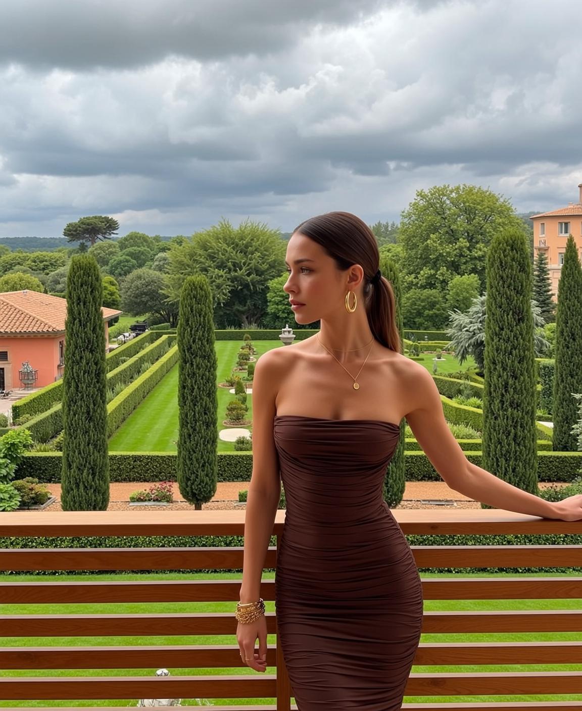 Brown Ruched Dress Railing