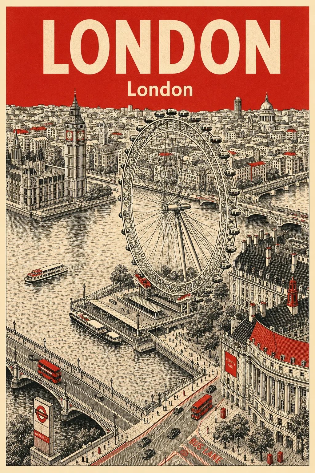 Isometric London Eye Big Ben Thames River Scene