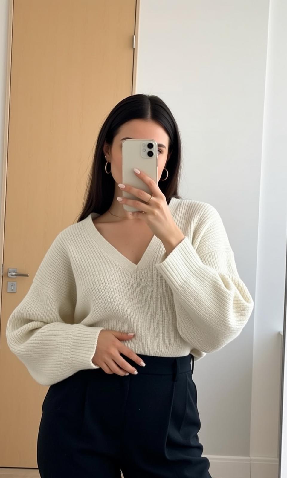 Chunky Knit Sweater Mirror Selfie