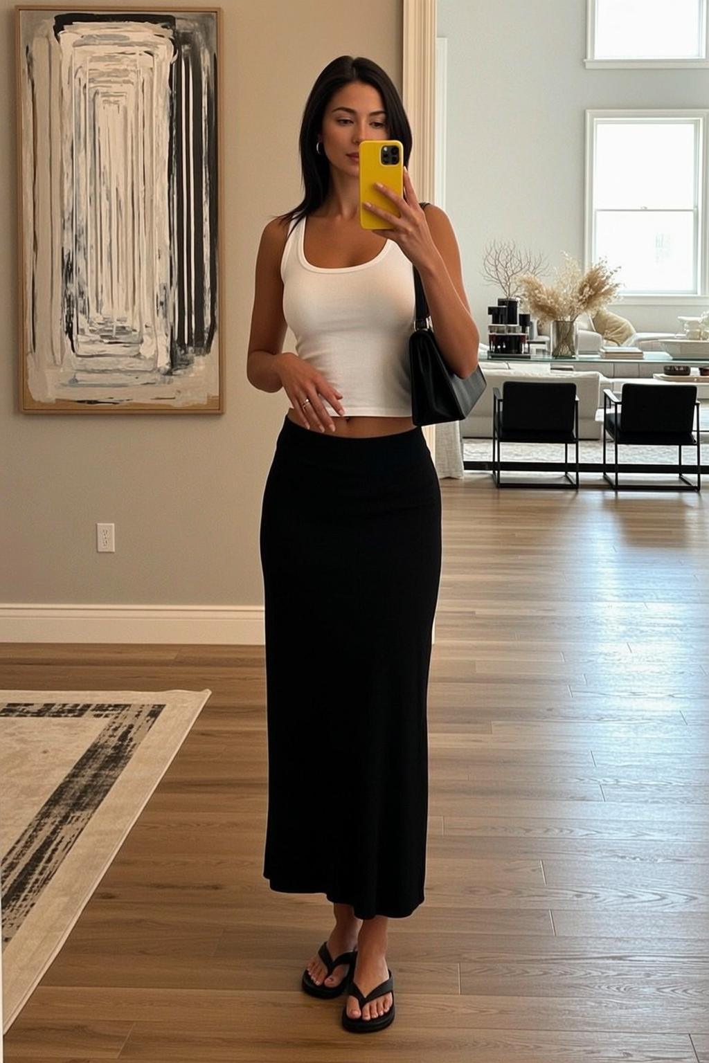 Black Flip Flops White Cropped Tank