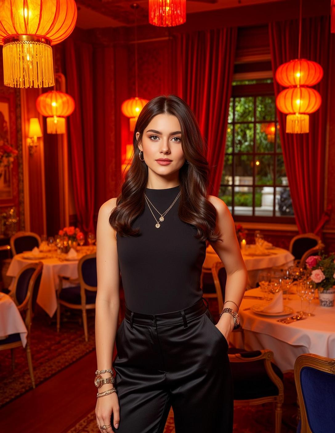 Black Satin Pants Jewelry Portrait