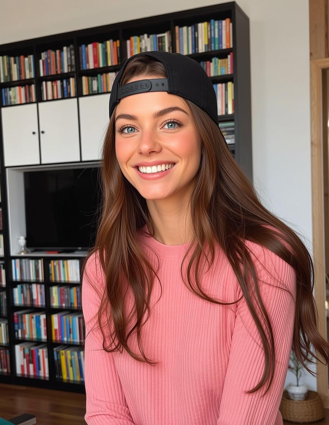 Pink Sweater Black Cap