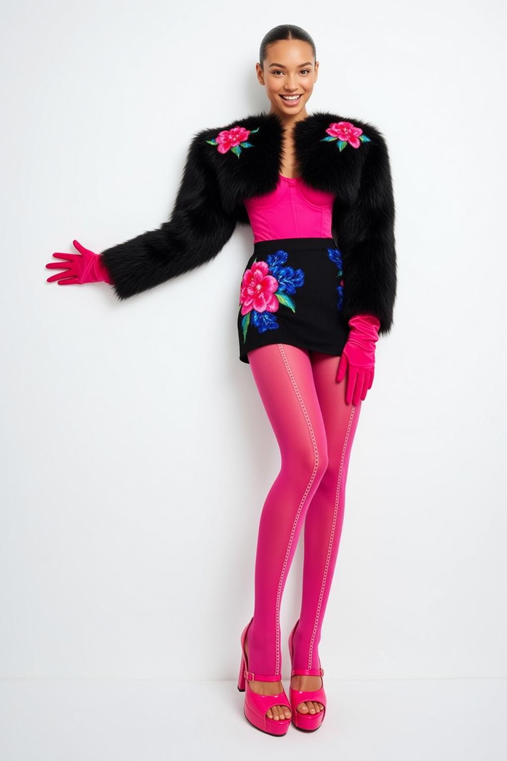 Barbiecore Stands Facing Slightly Her Left Head