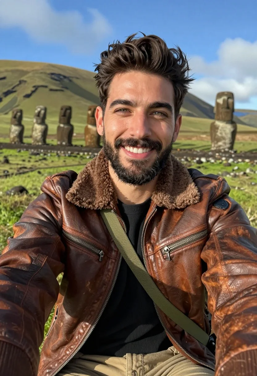 Handsome Man With Dark Hair And Beard Smiles Warmly The