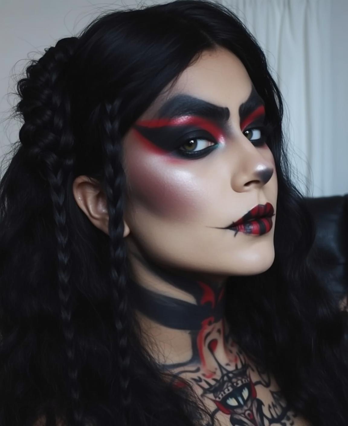 Halloween Makeup Striking Long Black Braided Sides