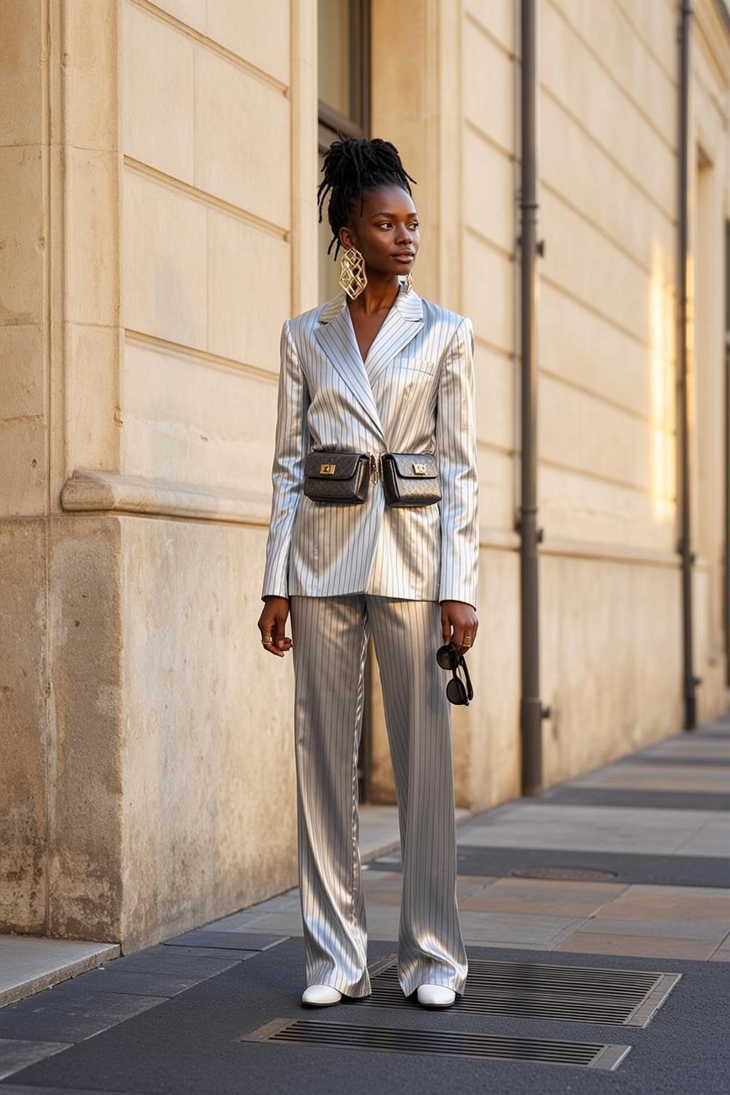 Silver Pinstripe Suit Urban Street Gold Lighting