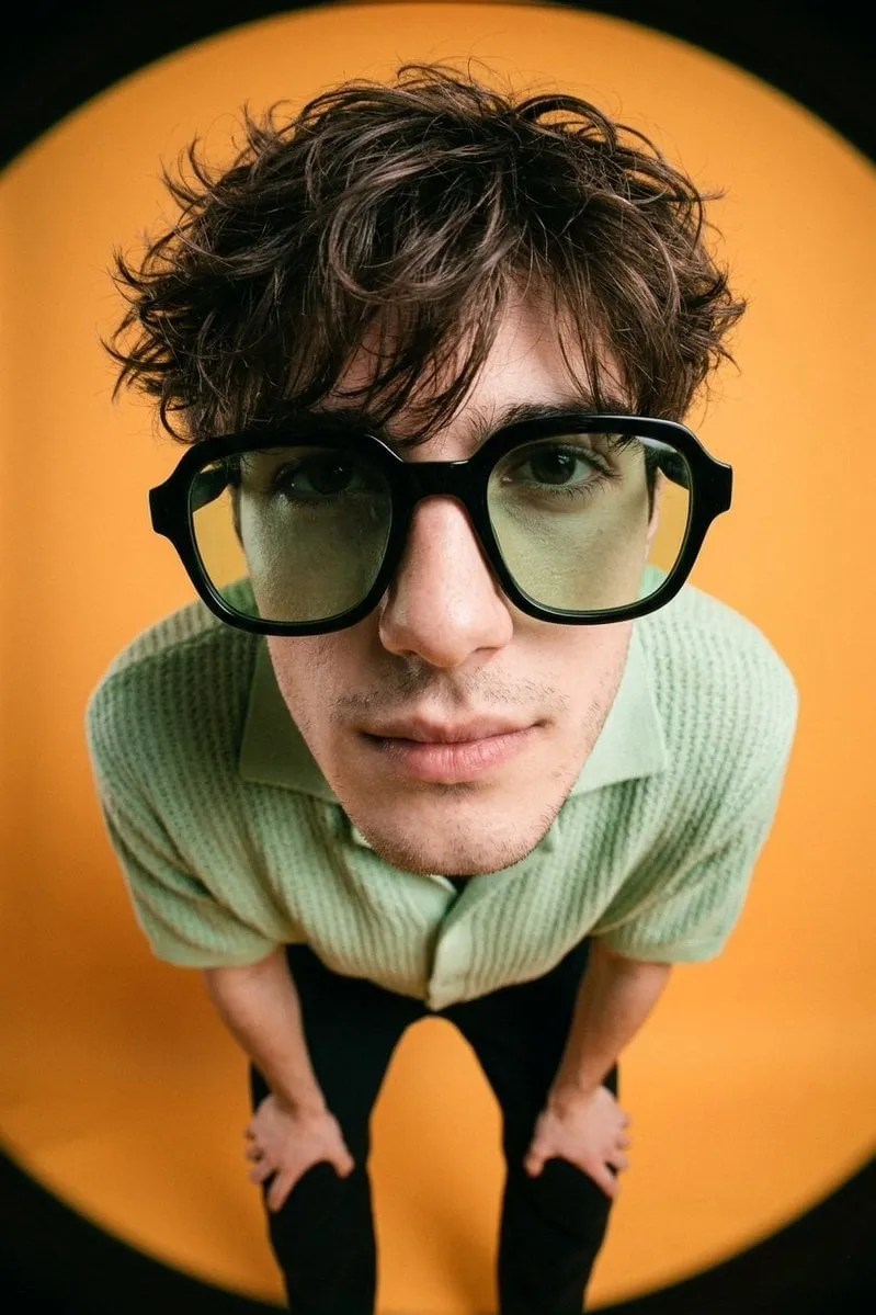 Sunglasses Pastel Green Shirt Fisheye Close Up